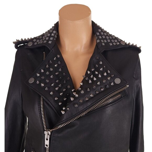 Muubaa Voisin Leather Studded Biker Jacket Size US 4 S Womens Black $700 - Picture 3 of 16